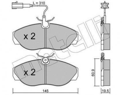 Колодки гальмівні (передні) Citroen Jumper/Fiat Ducato/Peugeot Boxer 94-02 (+датчики L=310mm) Metelli 22-0154-1 (фото 1)