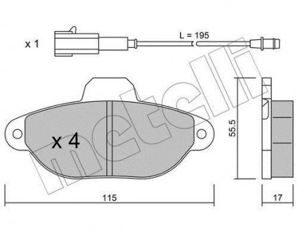 Колодки гальмівні (передні) Fiat 500 07-/Ford Ka 08- (+датчики L=195mm) Metelli 22-0159-2