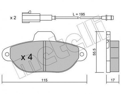 Колодки гальмівні (передні) Fiat 500 07-/Ford Ka 08- (+датчики L=195mm) Metelli 22-0159-3 (фото 1)