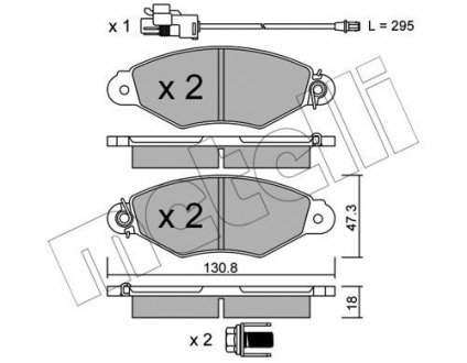 Колодки гальмівні (передні) Renault Kangoo 01- (з датчиком) Metelli 22-0253-2