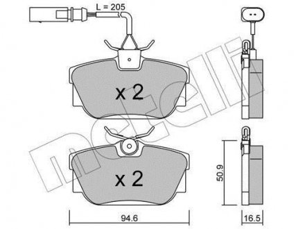 Колодки гальмівні (задні) Ford Galaxy 00-06/Seat Alhambra 97-10/VW T4 90-03 R16/Sharan 95-10 (+датчики) Metelli 22-0346-2 (фото 1)