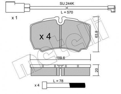 Колодки гальмівні (задні) Ford Transit 06-14 (+датчики) Metelli 22-0604-2K (фото 1)