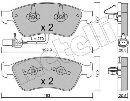 Колодки гальмівні (передні) Audi A6 06-11/A8 02-10/VW Phaeton 02-16 (+датчики) Metelli 22-0662-0 (фото 1)