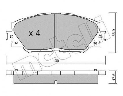 Колодки гальмівні (передні) Toyota Corolla 01-18/Auris 07-12/Rav4 III 05-/Yaris/Prius+ 12- Metelli 22-0747-0 (фото 1)