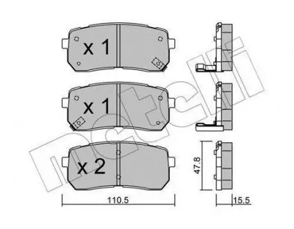 Колодки тормозные (задние) Hyundai H-1/ix55 07-/Kia Carnival 06-/Sorento III 15- Metelli 22-0786-0