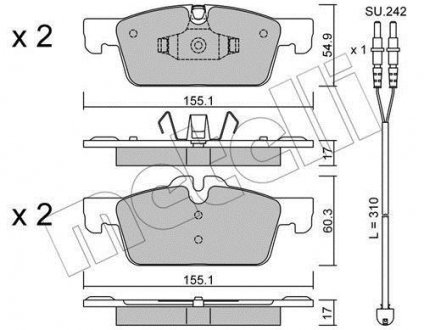 Колодки тормозные (передние) Peugeot 508 I 10-18 (+датчик) Metelli 22-0916-0K (фото 1)