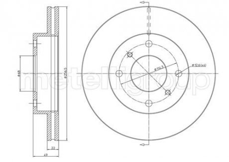 Диск тормозной (передний) Nissan Almera 00-06/Primera 90-99 (257x22) (с покрытием) (вентилированный) Metelli 23-0249C