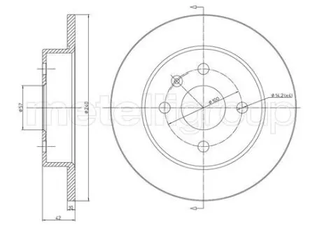 Диск тормозной (задний) Opel Astra G/H 98-/Meriva 99-10 (240x10) (с покрытием) (полный) Metelli 23-0488C