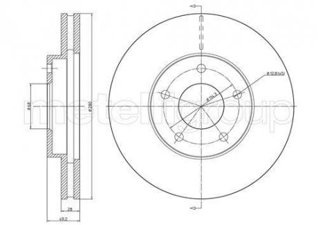 Диск гальмівний (передній) Nissan Almera Tino 00-06/Primera 02-/X-Trail 01-13 (280x28) (з покр)(вент) Metelli 23-0764C (фото 1)