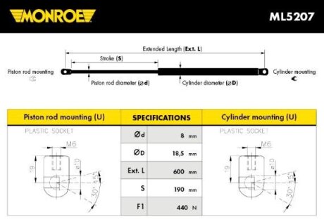 Демпфер дверей багажника MONROE ML5207