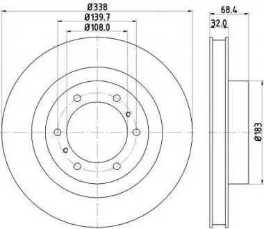 Диск тормозной передний Lexus GX 460 (09-)/ Toyota Land Cruiser 150 2.7, 3.0, 4.0 (10-) NISSHINBO ND1058K