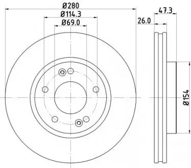 Диск тормозной передний Hyundai i30, Tucson/Kia Carens, Ceed, Cerato 1.6, 2.0 (10-) NISSHINBO ND6037K