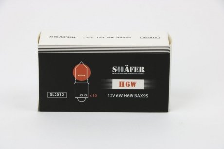 Лампа накалювання 12V 6W H6W BAX9S (картонна упаковка по 10шт) SHAFER SL2012 (фото 1)