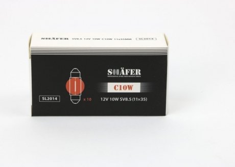 Лампа розжарювання 12V 10W C10W SV8.5 (11×35) (картонна упаковка по 10шт) SHAFER SL2014