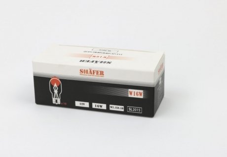 Лампа розжарювання 12V 16W W16W W2.1×9.5D (картонна упаковка по 10шт) SHAFER SL2015