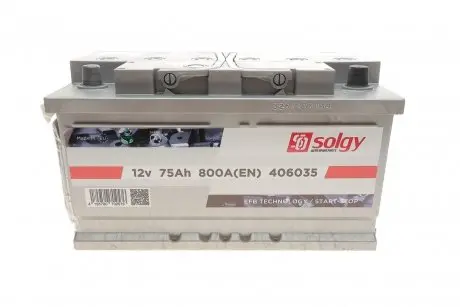 Аккумуляторная батарея 75Ah/800A (315x175x175/+R/B13) (Start-Stop EFB) Solgy 406035