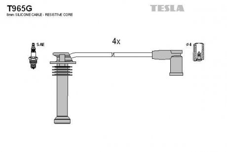 Провода высоковольтные, комплект Ford Fiesta v 2.0 (05-08),Ford Mondeo iii 1.8 (00-07) TESLA T965G (фото 1)