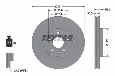 Диск гальмівний (передній) Opel Insignia A 08- (321x30) PRO+ TEXTAR 92187005
