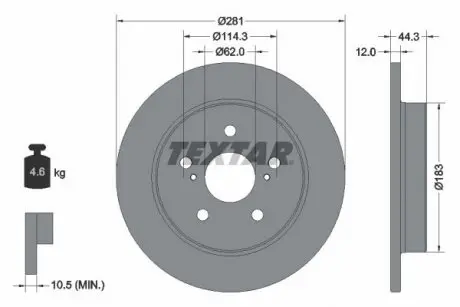 Диск тормозной (задний) Toyota Camry 2.0-3.5 16V 17-(281x12) PRO TEXTAR 92301403