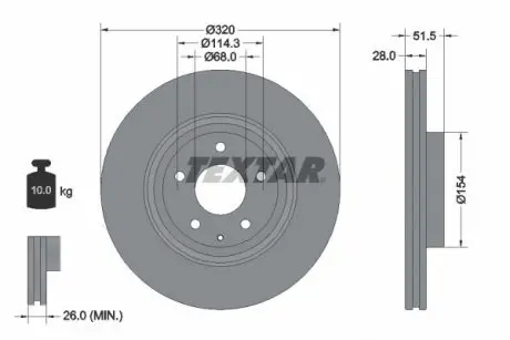 Диск гальмівний (передній) Mazda 6/CX-5/CX-9 17- (320x28) PRO TEXTAR 92315203