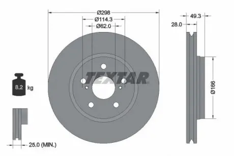 Диск тормозной (передний) Toyota C-HR 16-(298x28) PRO TEXTAR 92315703