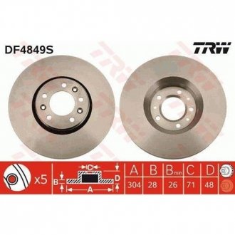 Тормозной диск перед. Scudo/Jumpy 07- TRW DF4849S (фото 1)