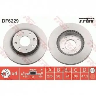 Диск тормозной (передний) Kia Cerato1.6-2.0 CRDI 04- (275x26) TRW DF6229