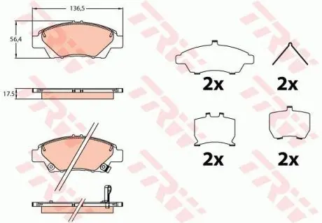 Комплект передніх гальмівних колодок, HONDA JAZZ IV 1.3 09.15- TRW GDB3643