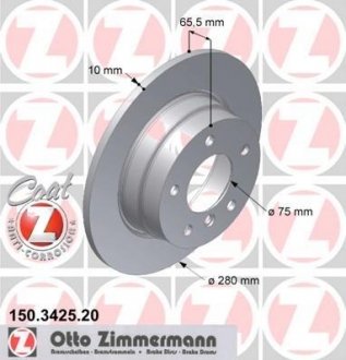 Диск гальмівний (задній) BMW 1 (E87) 04-11 (280x10) (з покриттям) (повний) ZIMMERMANN 150.3425.20