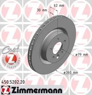Диск тормозной (передний) Land Rover Discovery IV 09-/Range Rover Sport 09-13 (360x30)(с покр)(вент) ZIMMERMANN 450.5202.20