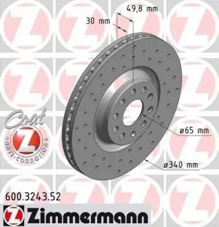 Диск гальмівний (передній) Audi A3/Skoda Octavia/VW Golf 13-/Passat 08- (340x30)(з отвор) (вент) ZIMMERMANN 600.3243.52